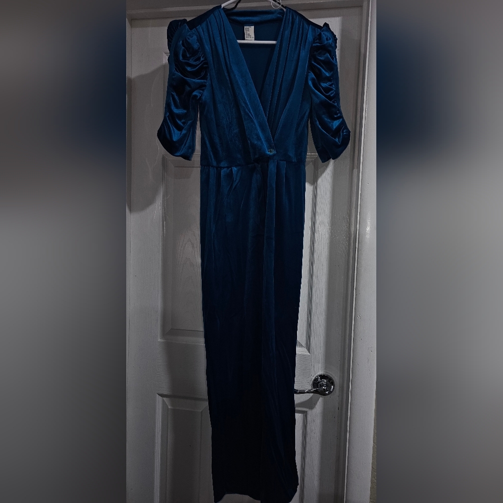 Elegant Blue Velvet Romper Jumpsuit
